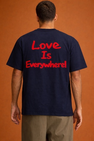 Tarz Cool Erkek Oversize Tişört "love Is Everywhere" Baskılı Basic Pamuklu T-shirt Lacivert