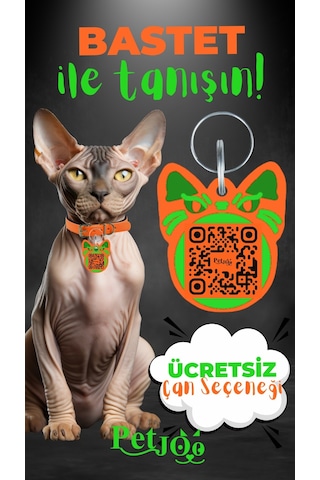 Petjoo 1.Bastet Yeşil-Turuncu Qr'lı Kedi Künyesi