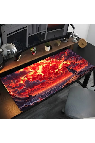 Kızıl Gokyuzu Temalı 90x40 Kaymaz Taban Mousepad 90x40cm