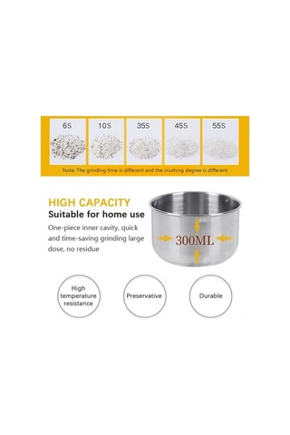 Novahub Paslanmaz Çelik Kuru Gıda Öğütücü - 150w, 50-400ml, 220v/110v Gümüş