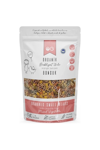 OG natural Organik Karışık Sebzeli Bakliyat Unlu Boncuk Makarna 200 Gr +6 Ay
