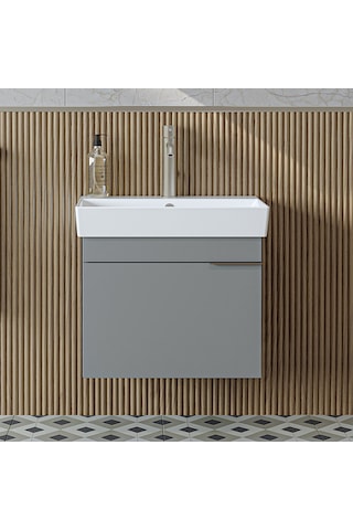 Likya Tek Kapaklı Lavabolu 59 Cm Banyo Dolabı Alt, Lavabolu Banyo Alt Dolabı Kül Gri