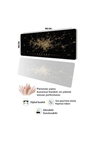 Sonictouch Klavye Mousepad 40x90cm Dikişsiz Pürüzsüz Sıvı Geçirmez Kaymaz Taban Ankara Gece Haritası