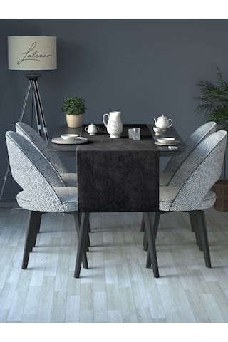 Kadife Efektli Siyah Renk Aura Serisi Runner 40 X 140 Siyah