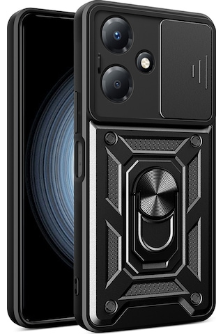 İnfinix Hot 30 Play Kılıf Magnetik Standlı Kamera Korumalı Zore Sürgülü Vega Kapak Siyah