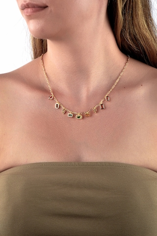 Altın Renkli İnce Zincirli Pastel Renk Taşlı Geometrik Charm Kolye Altın
