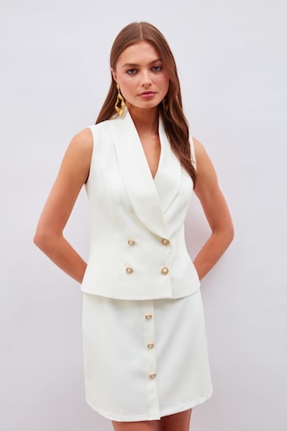 Sateen Düğme Detaylı Mini Etek - Ekru