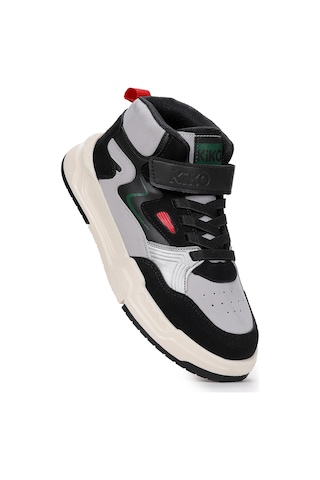 Kiko Kids Hayka-3 Cırtlı Erkek Çocuk Spor Ayakkabı Siyah - Buz - Kırmızı Siyah - Buz - Kırmızı