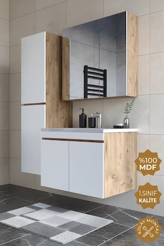 Teta Home Tokyo 80 Cm Mdf Banyo Dolabı Seti +boy Dolabı Atlantik Çam-beyaz Atlantik Çam - Beyaz