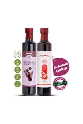 Dosewell Mor Aronya Konsantresi ve Doğal Fermente Elma Sirkesi 2 x 500 ML
