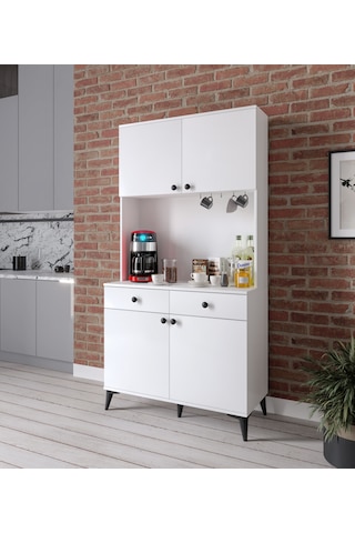 Demre 4 Kapaklı 2 Çekmeceli Kahve Köşeşi Beyaz Tamamı Mdf 100 Cm Beyaz