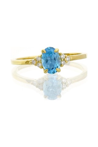 Blue Topaz Oval Tektaş Pırlanta Yüzük Sarı