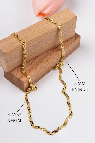 14 Ayar Altın Altın Zincir 3 Mm 50 Cm Singapur Zincir Kadın Kolye Lkznc1082