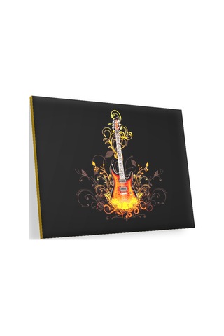 Cakasepetim Elektrogitar Ve Alevler Karanlık Arka Plan Ahşap Mdf Tablo