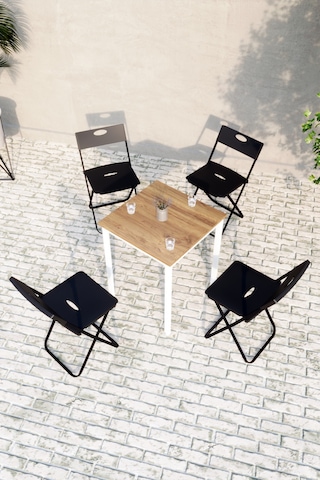 Balkon Bahçe Mutfak 5'li Bistro Set Masa Sandalye Takımı Çam - Beyaz