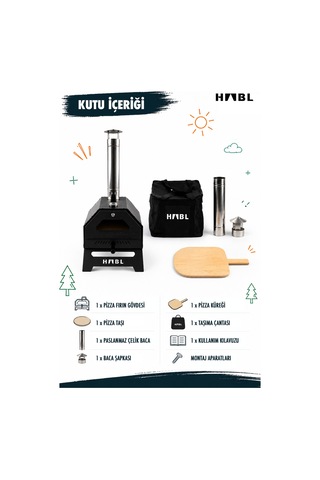 Habl Portatif Pizza Fırını Odun Ve Kömürlü Taşıma Çantalı Pizza Taşı Dahil Kamp Tipi Fırın Siyah