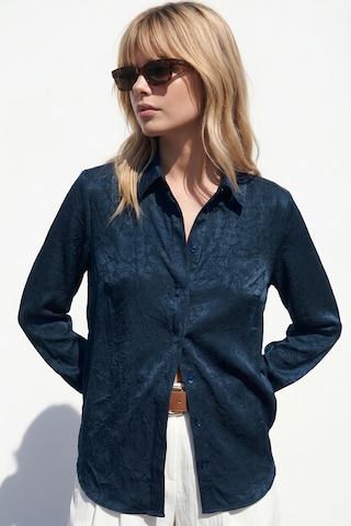Sateen Gizli Patlı Gömlek - Lacivert-137595