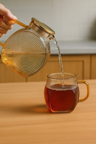 Qerhome Borosilikat Cam Amber Salyangoz Desenli Bardak 4 Adet 300 Ml Altın