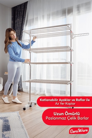 Ceraware 4 Katlı Çamaşırlık Lüks Çamaşır Kurutma Askılığı Gri