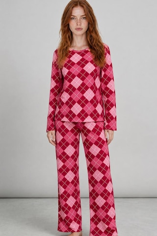 Womanandkids Night Kırmızı Kadın Çizgili Regular Fit Pijama Takımı 4766