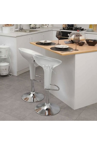 Just Home Lara 2'li Bar Sandalyesi - Beyaz - 88x40x43 Cm Beyaz