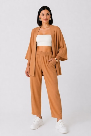Trend Alisse Kimono Kadın Alt Üst Takım Taş Rengi Taş