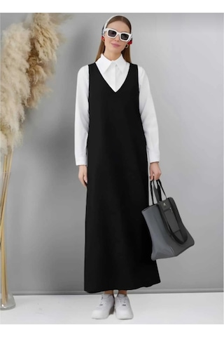 Butik Ayvitrin Kadın V Yaka Astarsız Jile Elbise Siyah Butik Ayvitrin Kadın V Yaka Astarsız Jile Elbise Siyah