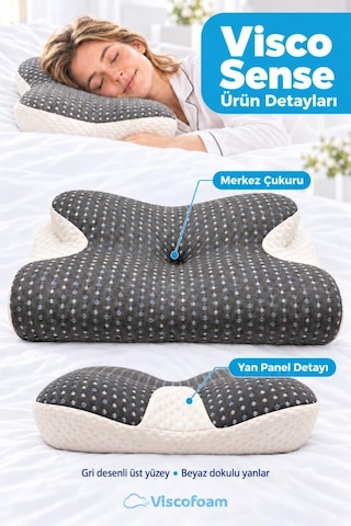 Viscosense Kelebek Yastık Visco Ortopedik Yastık - 57x37x13-11 Cm Gri