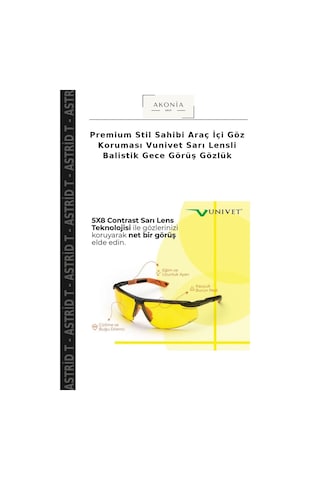 Premium Stil Sahibi Araç İçi Göz Koruması Vunivet Sarı Lensli Balistik Gece Görüş Gözlük Çok Renkli