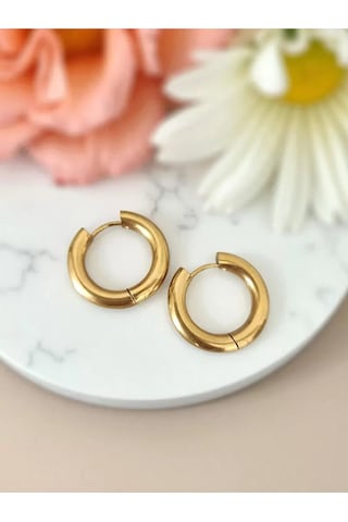 Çelik Halka Gold Kalın Küpe Altın