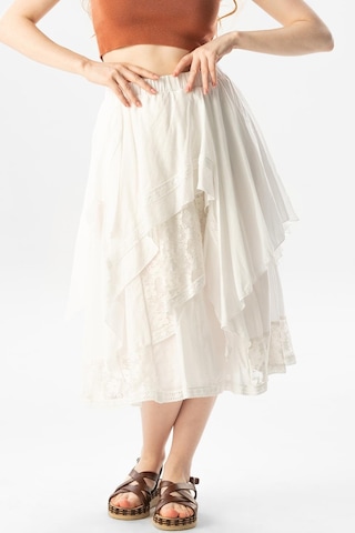 Salkım Vual Dantelli Saçaklı Uzun Yazlık Otantik Etek Krem Krm-krem Krem