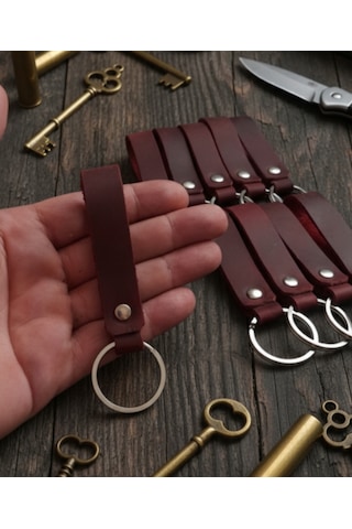 10 Adet Hakiki Deri Anahtarlık Bordo Gerçek Deri Anahtarlık Hediye Anahtarlık Bordo