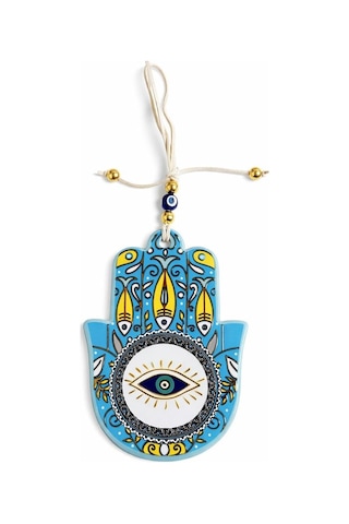 Seramik Nazar Duvar Süsü Fatma Eli Hamsa / 13 Cm El Yapımı / Kapı Girişi & Salon Dekoru / Anlamlı Hediye Çok Renkli