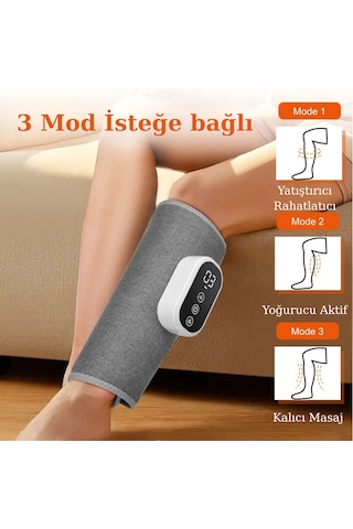 2'li Şarjlı Isıtıcılı Hava Basınçlı Masaj Aleti Kol Bacak Ayak Baldır Masaj Cihazı 3 Modlu Rahat Gri