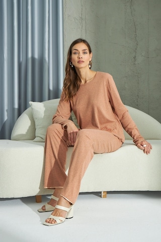 Sevim Kadın Uzun Kol Ribana Taba Pijama Takımı C1t5n2o69 001