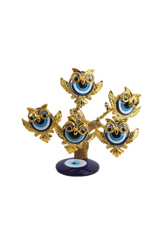 Feng Shui Nazar Boncuğu Çiçeği Hayat Ağacı Biblo Servet Çakra Şans Ağacı Mavi Göz Baykuş 15 Cm.