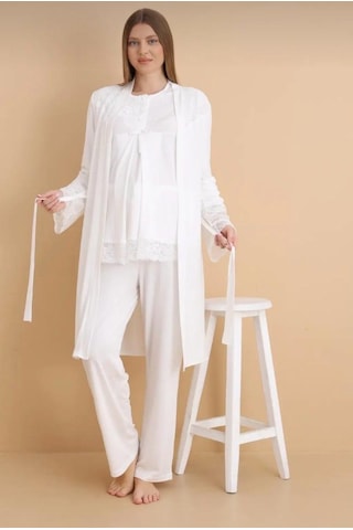 Nehir 4022 Hamile Lohusa 3'lü Pijama Sabahlık Takım