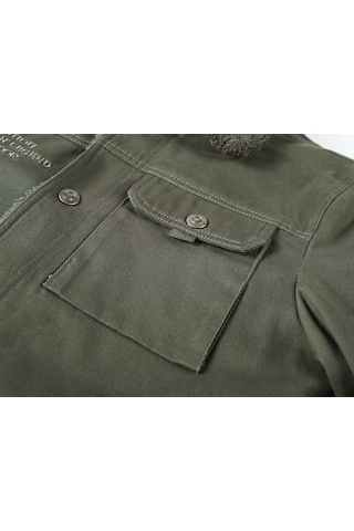 Yıkanmış Pamuklu Kalınlaştırılmış Günlük Moda Yaka Erkek Ceket Haki