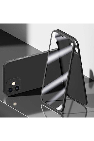 Apple Uyumlu iPhone 12 Kılıf 360 Derece Full Koruma Kılıf Siyah