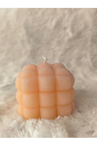 Bubble Desenli Dekoratif Mum, Tek Renk Bej