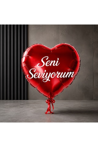 Vıp Kalite 19 Adet Seni Seviyorum Kırmızı Kalpli Folyo Balon 46 Cm Şişer Parlak Metalik Kalpli Balon