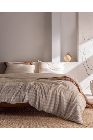 Madame Coco Breville Tek Kişilik Müslin İpliği Boyalı Lastikli Nevresim Takımı - Ekru/bej 8684427212158 Çok Renkli