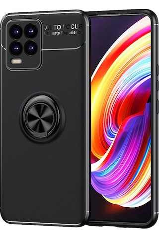 Realme 8 Focus Yüzük Standlı Silikon Kılıf - Siyah