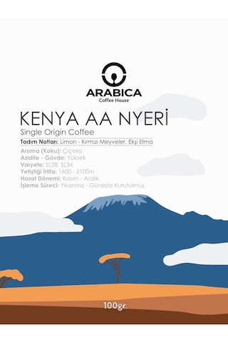 Arabica Coffee House Kenya Aa Natural Kahve Öğütülmüş Kahve Taze Kavrulmuş Çekirdek V60 100 G
