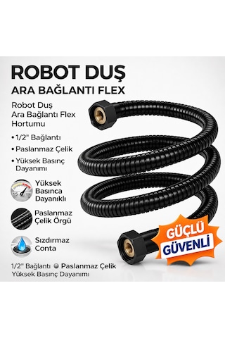 Robot Duş Ara Bağlantı Hortumu 60 Cm Flex Hortum Paslanmaz Çelik Örgülü Yüksek Basınçlı Siyah