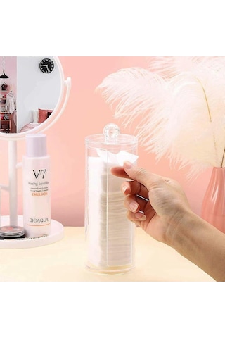 Parçalı Pamuk Ped Saklama Kutusu, Pamuklu Çubuk Kutusu, Şeffaf Akrilik Masaüstü Saklama Kutusu Seti, Oturma Odası, Yatak Odası, Banyo Tuvalet Masası Dekorasyonu İçin Uygundur Diğer