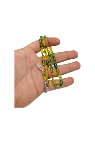 Han Ticarethane Yeşil Sarı Renk Arpa Kesim Toz Kehribar Tesbih