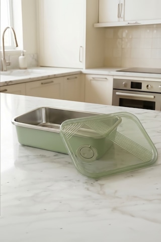 2'li Stainless Paslanmaz Çelik Vakumlu Saklama Kabı,fırın Ve Kek Kabı 800 Ml Lunch Box Yeşil