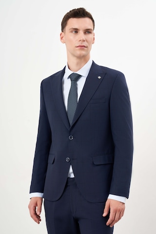 Morven Erkek Lacivert Yünlü Platinium Ekoseli Slim Fit Mono Yaka Takım Elbise 24mc001082200 Lacivert