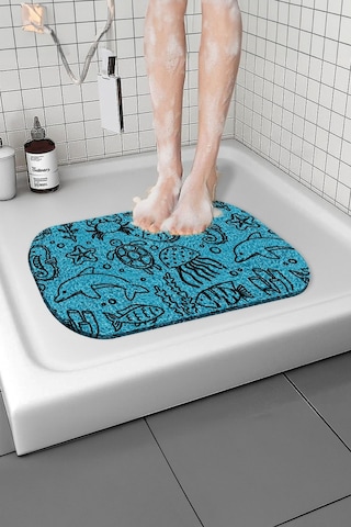 Desenli Banyo Paspası Kaymaz Paspas Su Emici Islak Zemin Küvet Paspası Kivircik Paspas 40x60 Cm Mavi